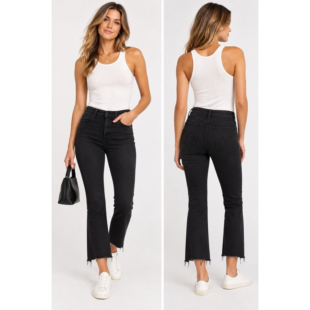 MOTHER The Hustler Ankle Fray Jeans Women 29 Encounters At Night Black Raw Hem
